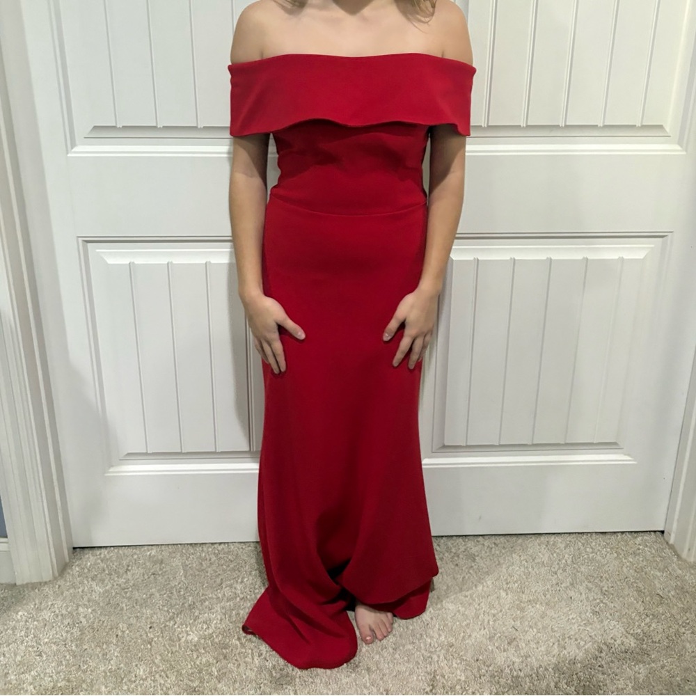 Off-Shoulder Red Evening Gown